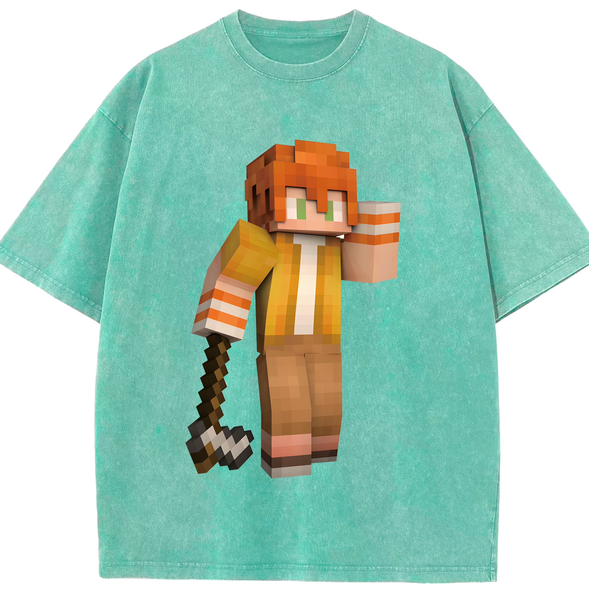 （画像用） マインクラフト ブロックの世界 Minecraft MC Block world 綿100% ヴィンテージ風 半袖Tシャツ（フロントプリント）
